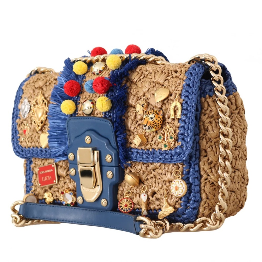 Dolce & Gabbana Blue and Tan Shoulder Bag with Gold Chain - Picture 3 of 5